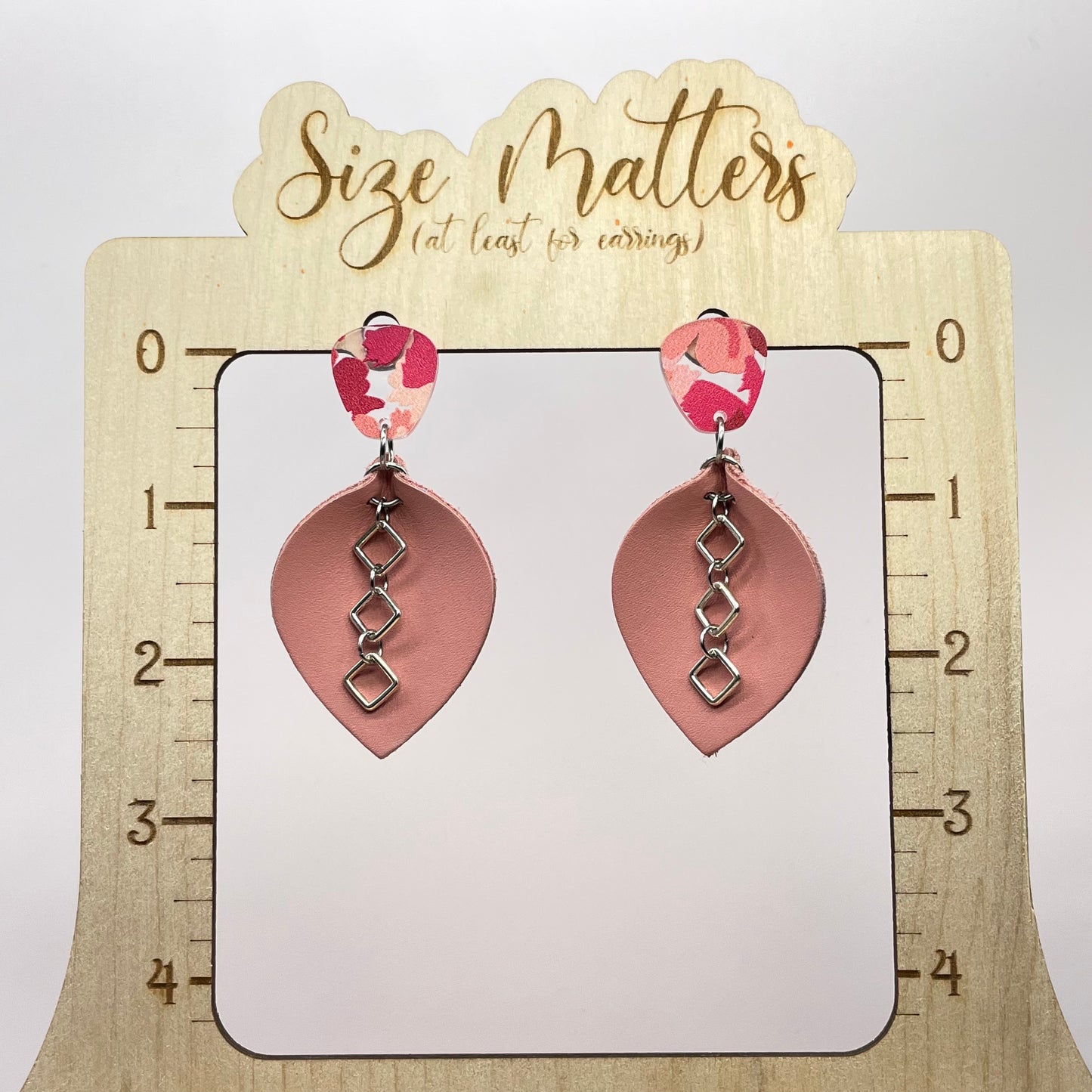 Pink Petal Leather Stud Dangle Earrings