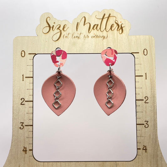 Pink Petal Leather Stud Dangle Earrings