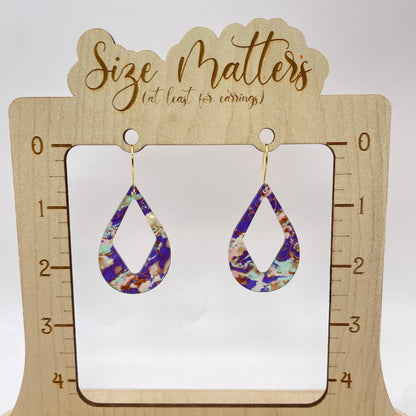 Purple Opal Shell Acrylic Teardrop Drop Dangle Earrings