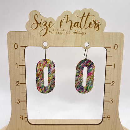 Rainbow Strokes Oval Leather Drop Dangle Earrings