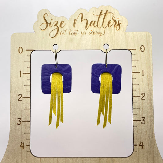 Suede Squared Leather Drop Dangle Earrings