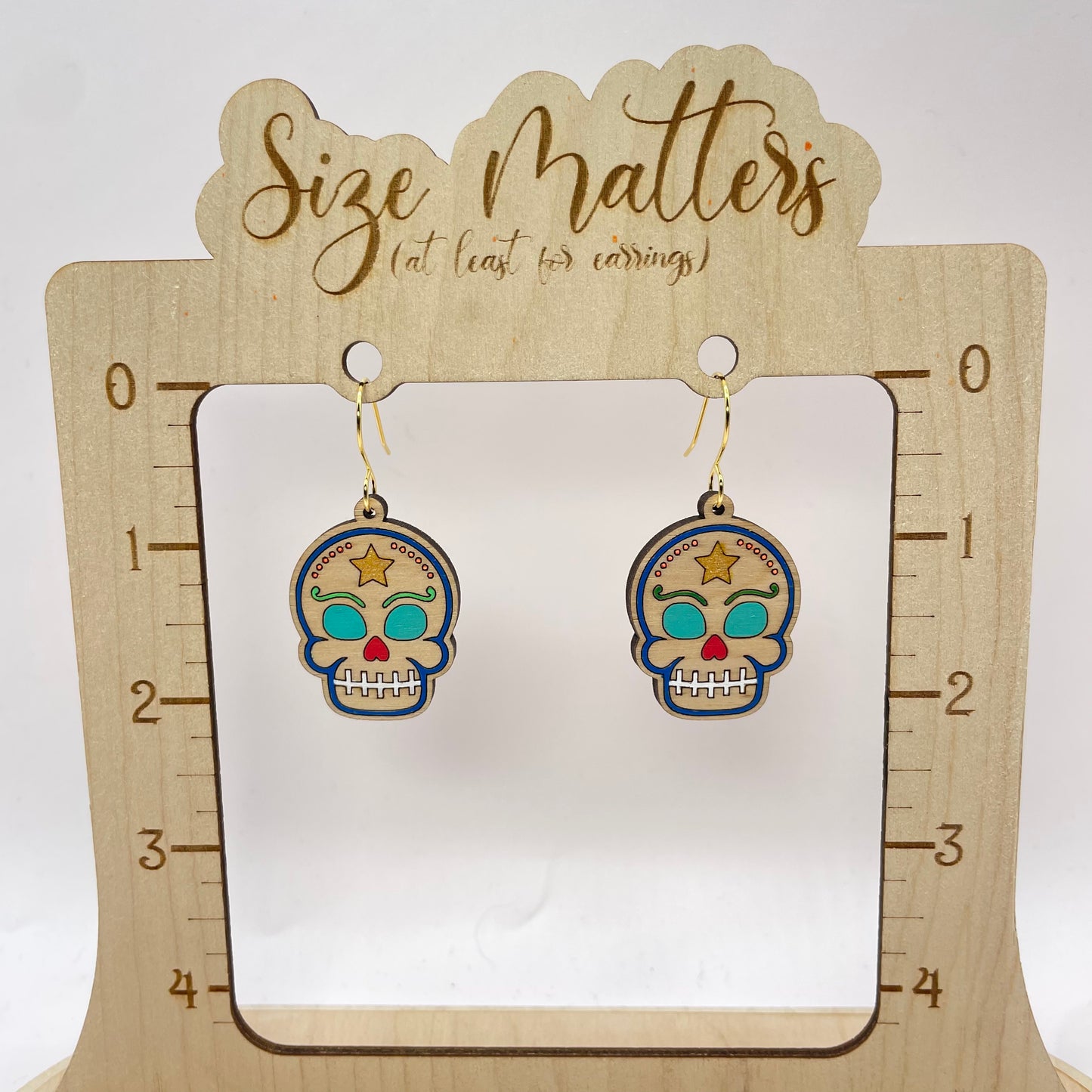 Sugar Skull w/ Star Drop Dangle Earrings