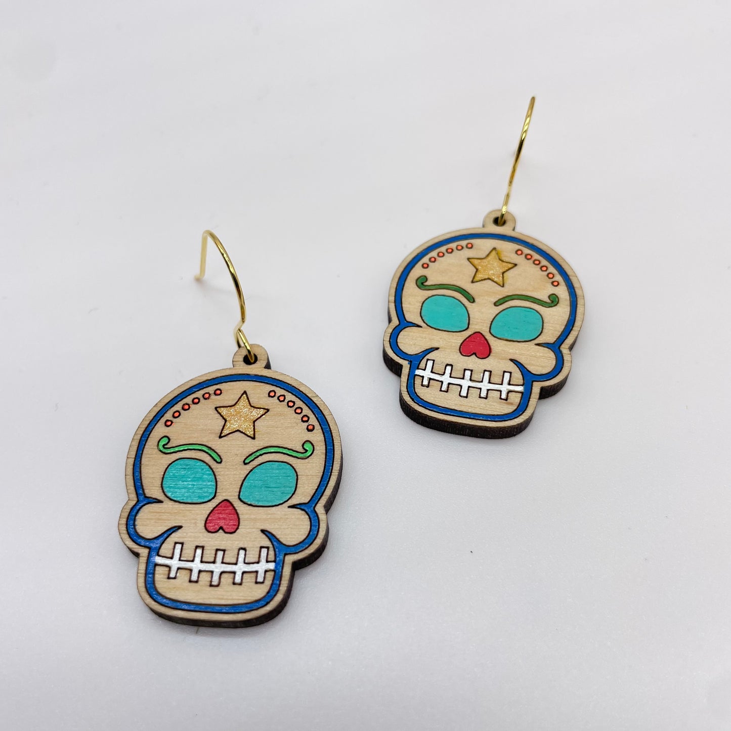 Sugar Skull w/ Star Drop Dangle Earrings