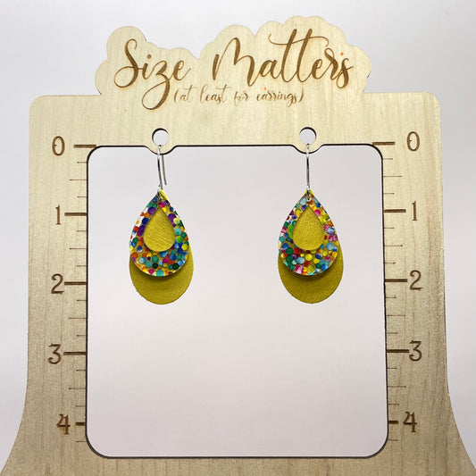 Confetti Dots Yellow Leather Drop Dangle Earrings