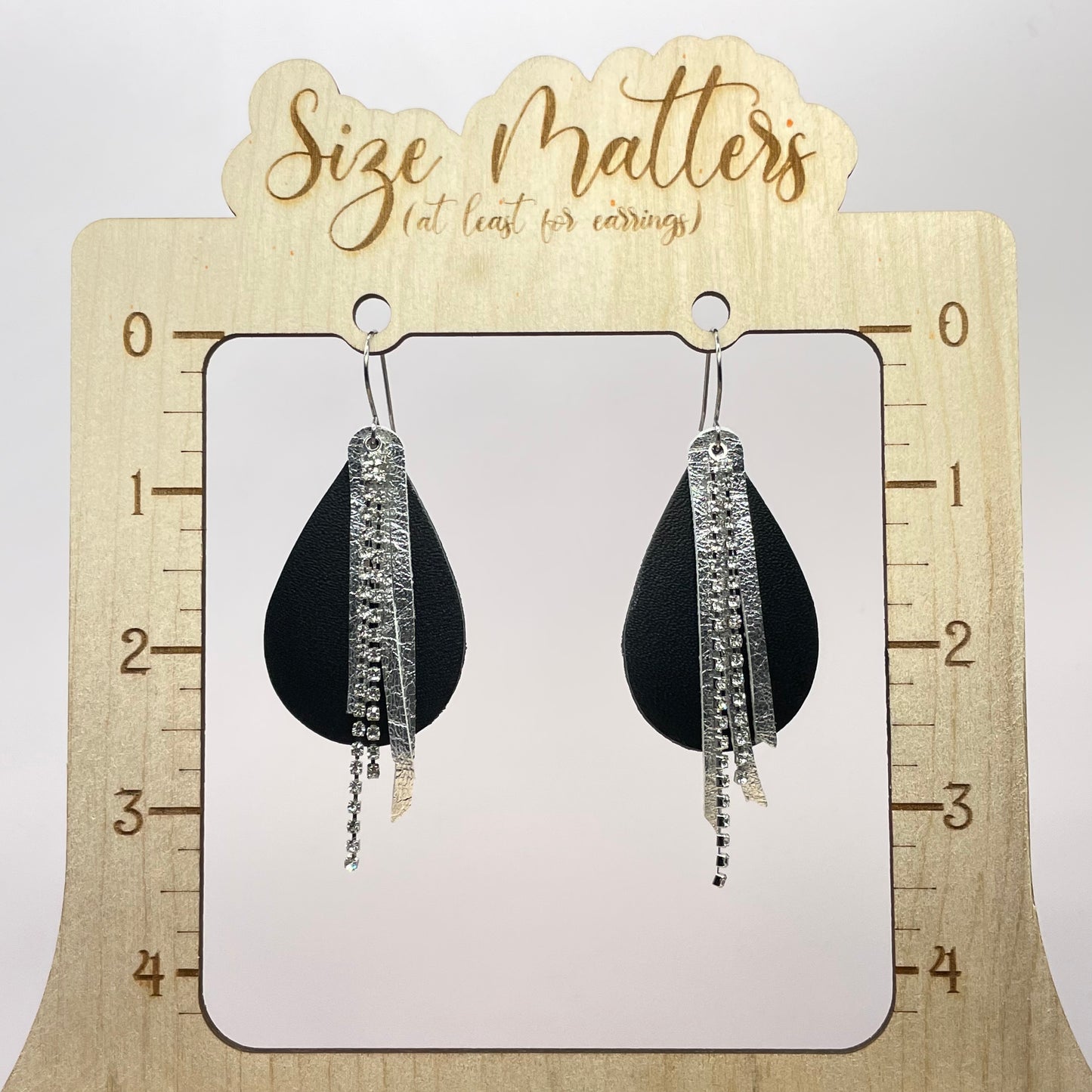 Fancy Black Teardrop Leather Drop Dangle Earrings