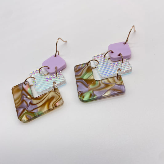 Light Purple Opal Shell Acrylic Drop Dangle Earrings