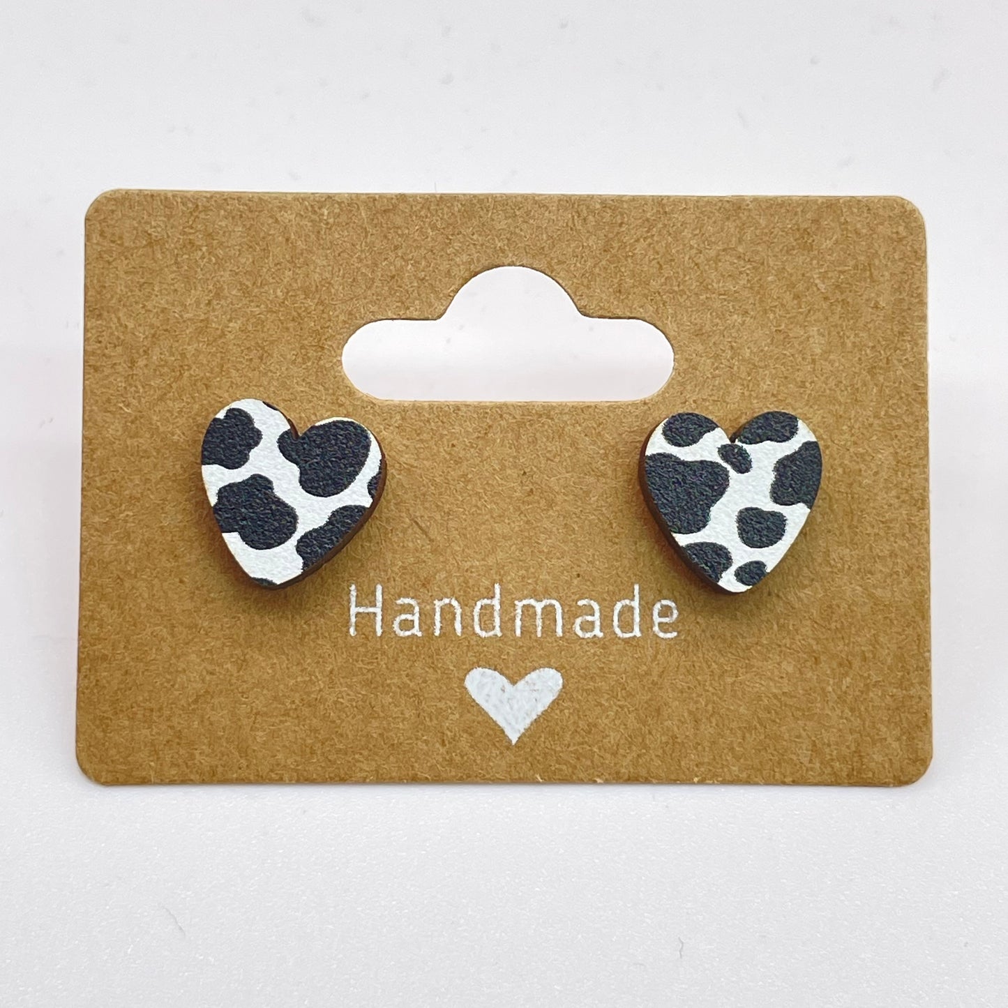 Cow Print Heart Stud Earrings