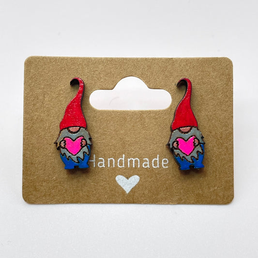 Gnome with Heart Stud Earrings