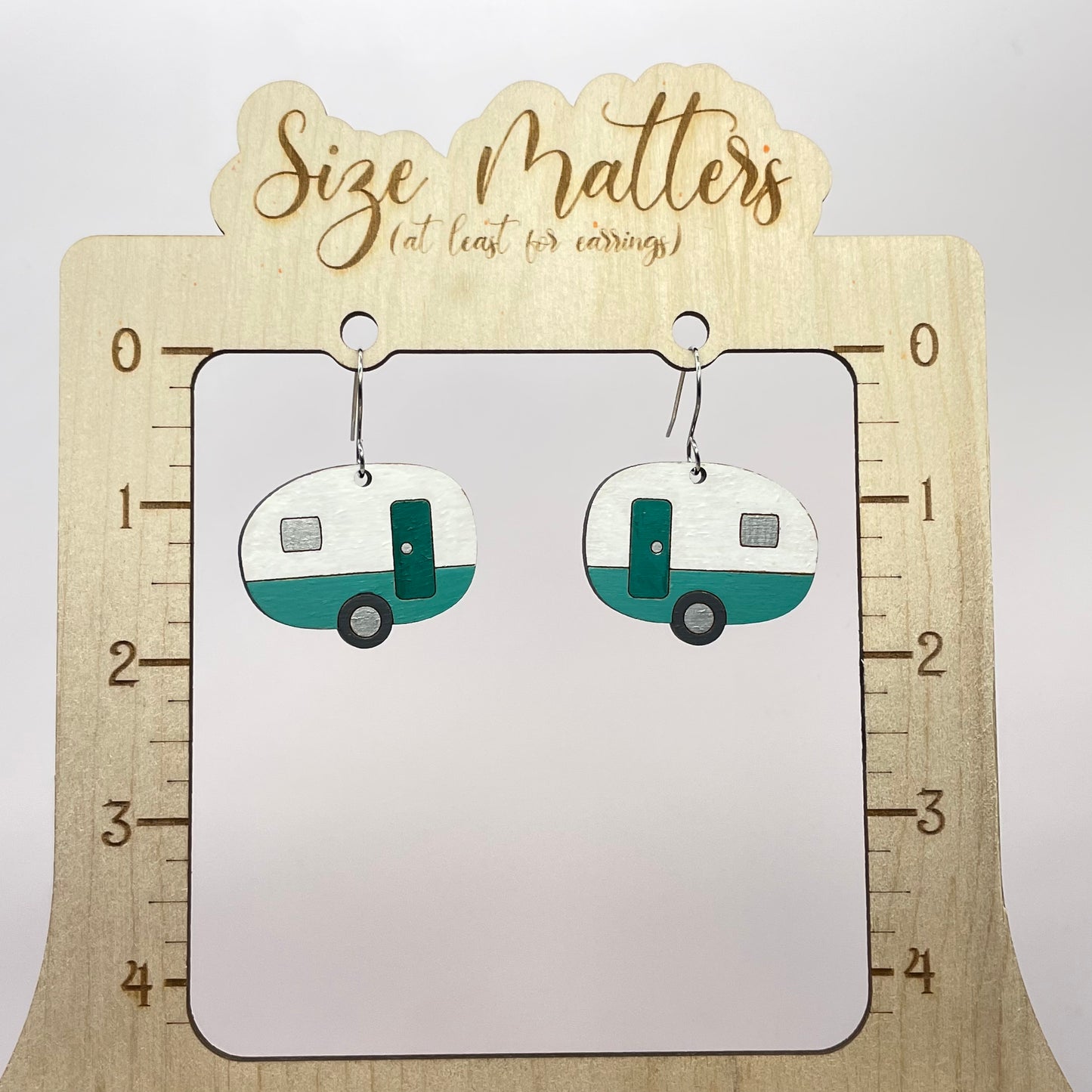 White Green Camper Drop Dangle Earrings