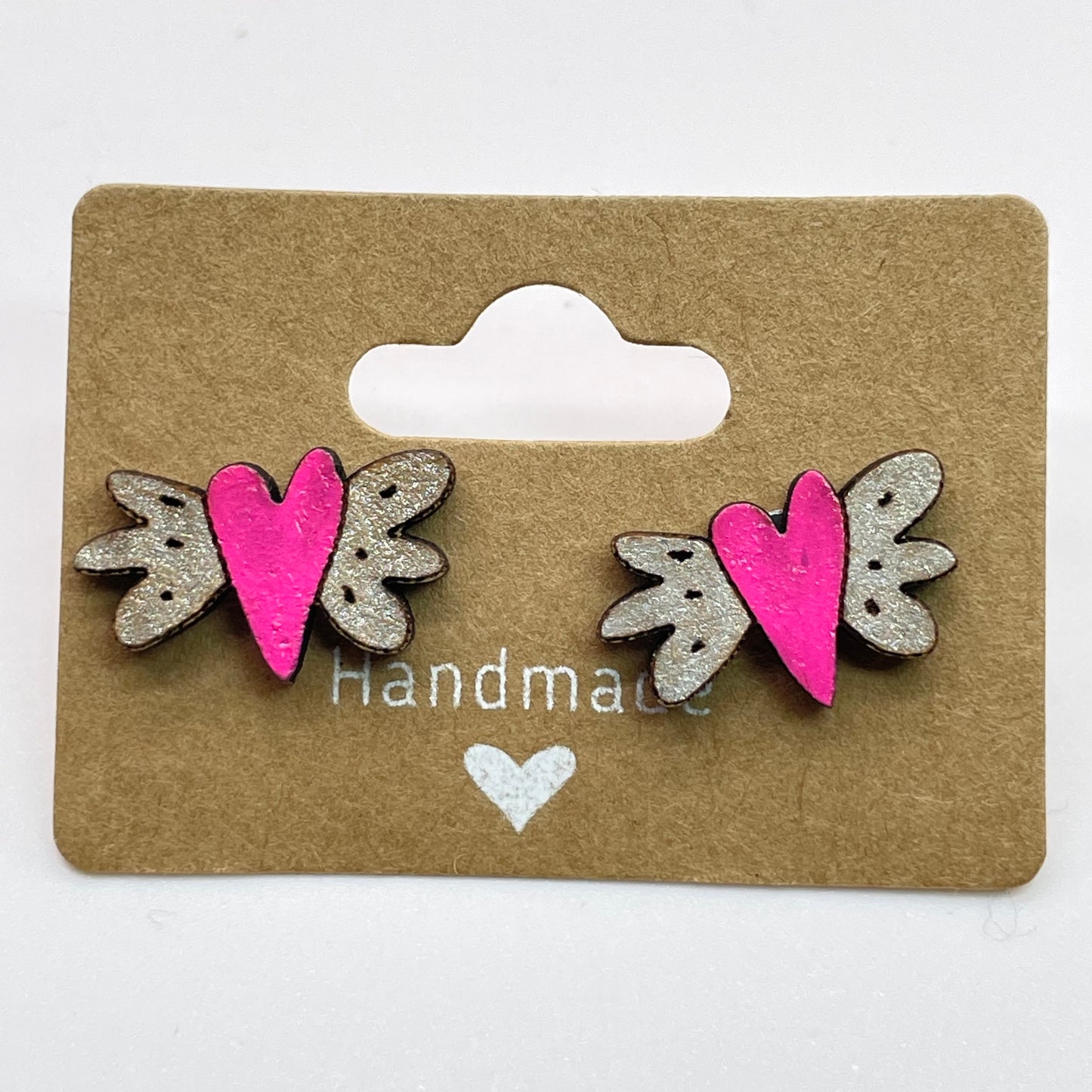 Heart with Wings Stud Earrings