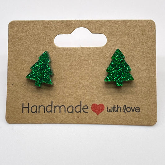 Acrylic Glitter Tree Stud Earrings