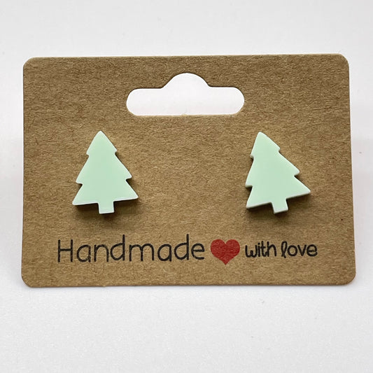 Acrylic Pastel Green Tree Stud Earrings