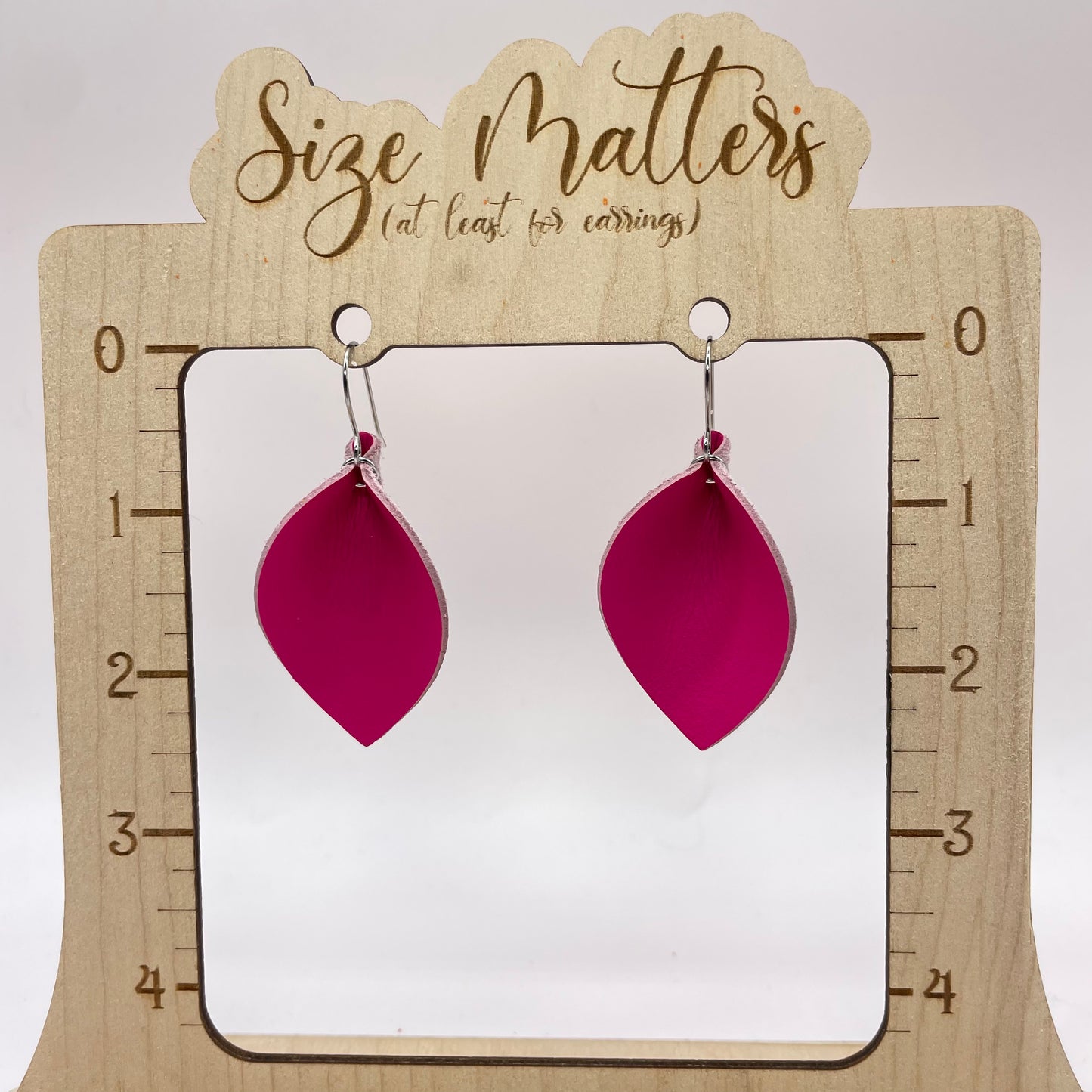 Barbie Pink Pinched Petal Leather Drop Dangle Earrings