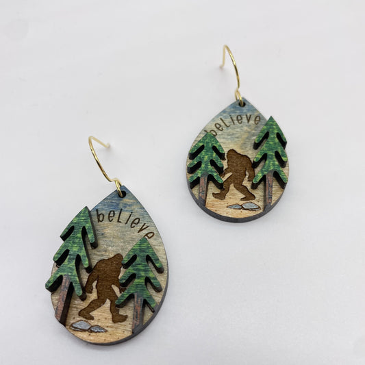 Bigfoot Believe Drop Dangle Earrings