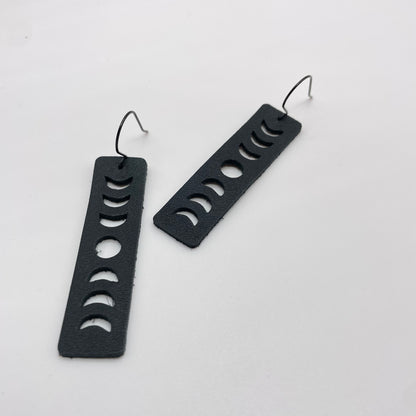 Black Moon Leather Drop Dangle Earrings