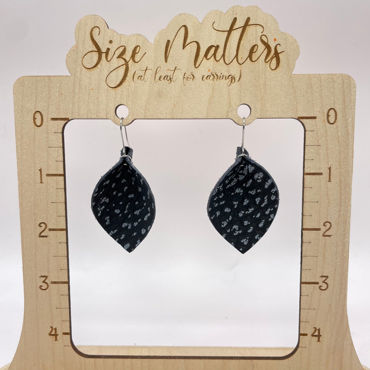 Black + Blue Pinched Petal Leather Drop Dangle Earrings