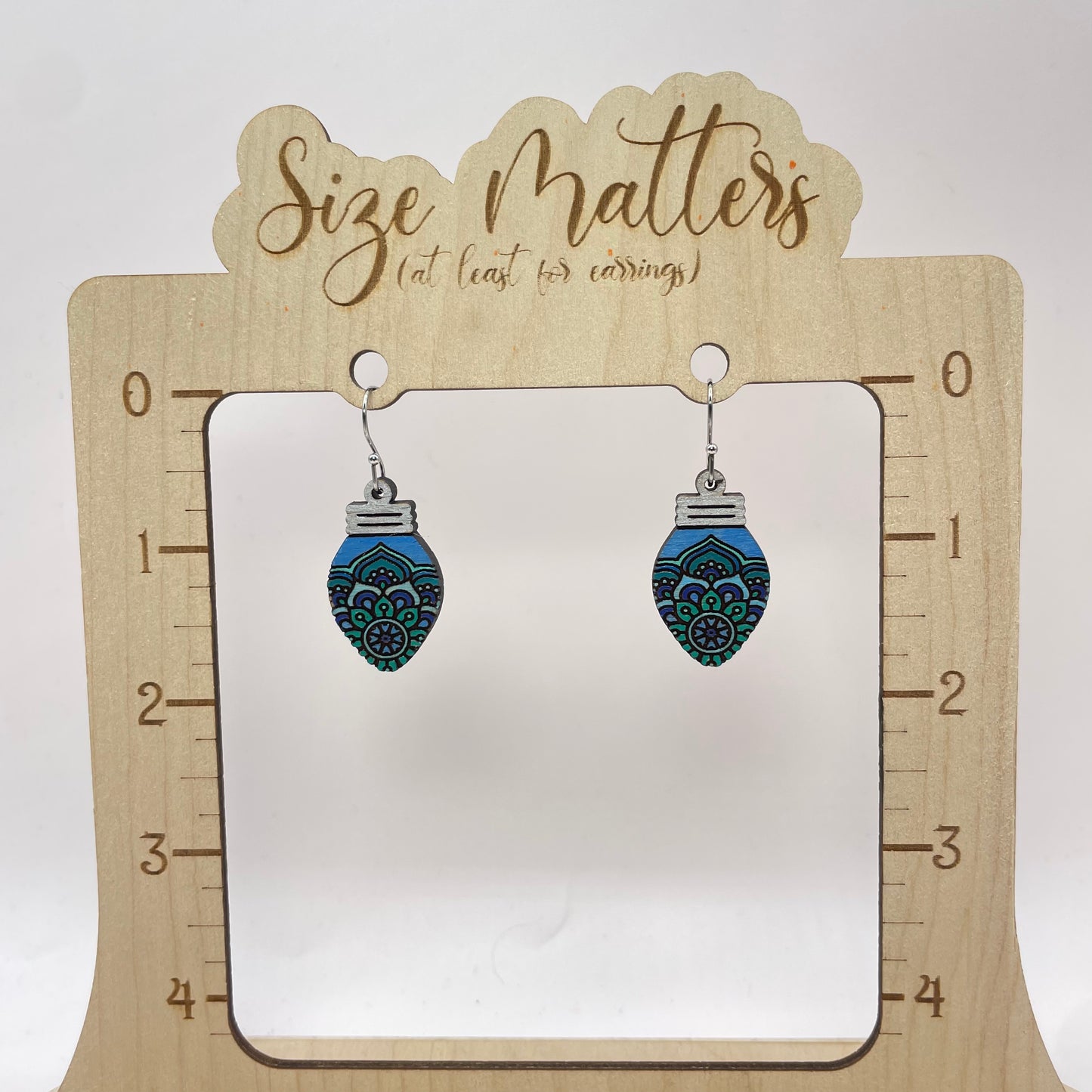 Christmas Bulb Zentangle Blue Drop Dangle Earrings