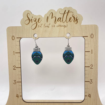 Christmas Bulb Zentangle Blue Drop Dangle Earrings