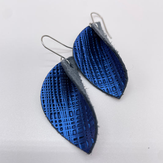 Blue Pathways Pinched Petal Leather Drop Dangle Earrings