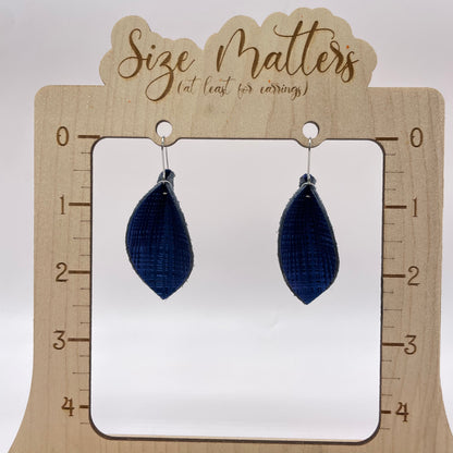 Blue Pathways Pinched Petal Leather Drop Dangle Earrings