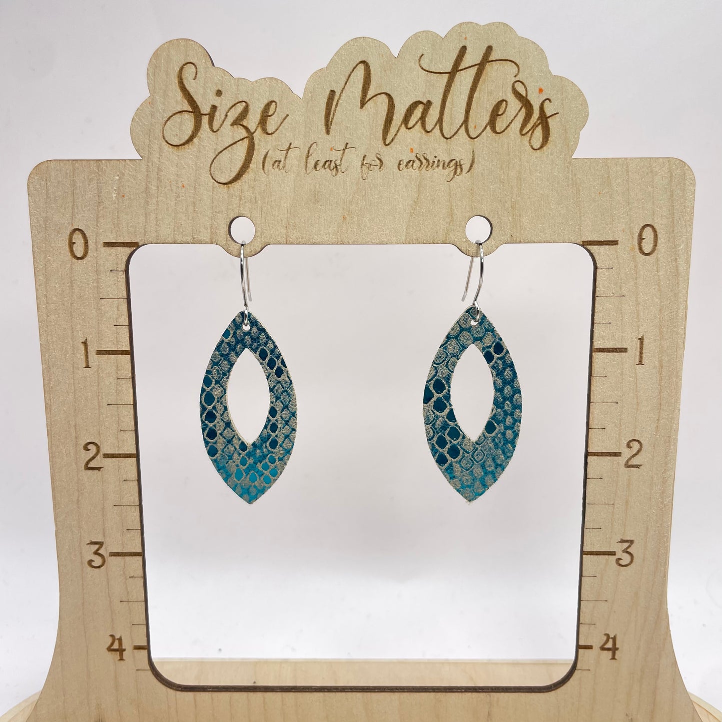 Blue Snake Skin Leather Drop Dangle Earrings