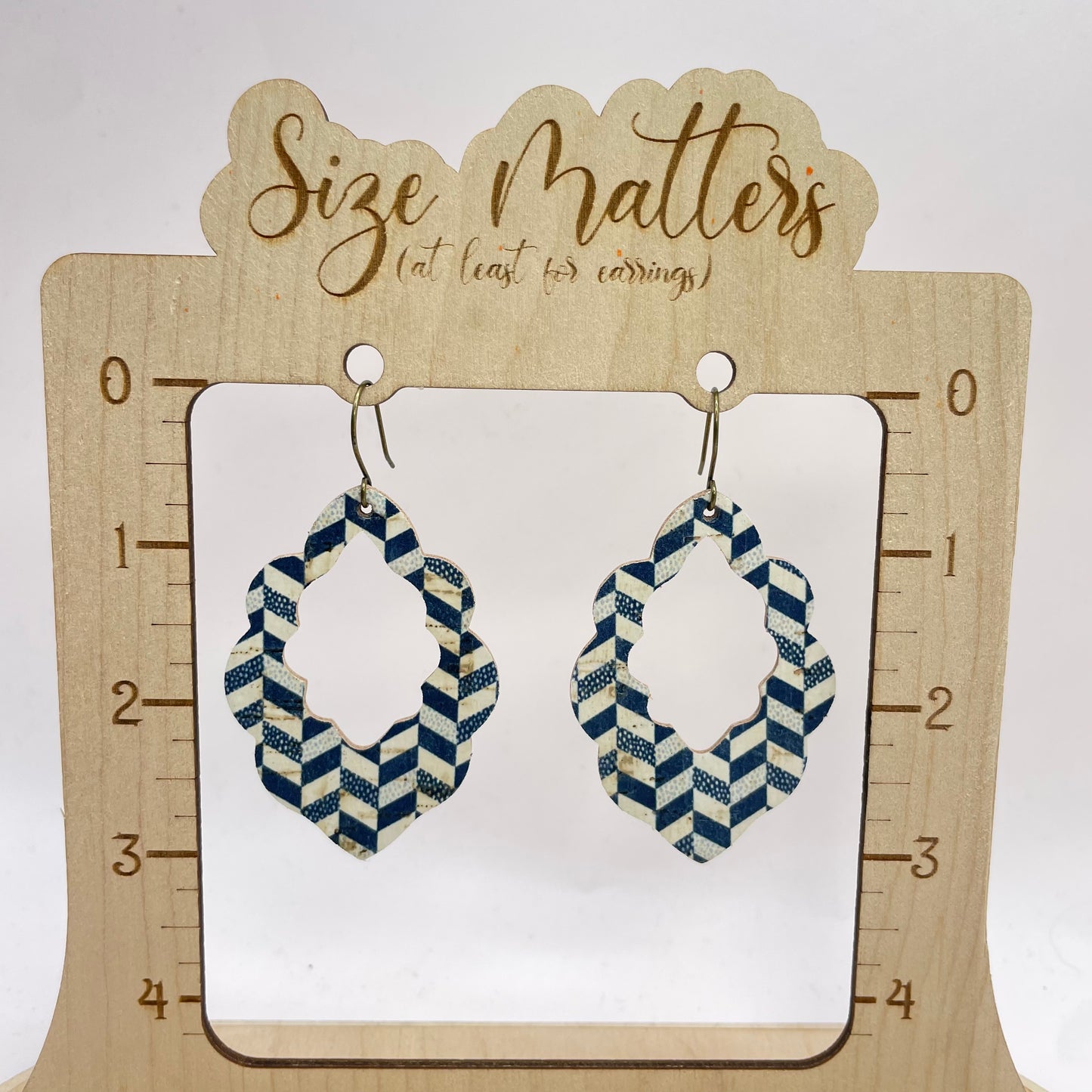 Blue + White Zig Zag Leather Drop Dangle Earrings