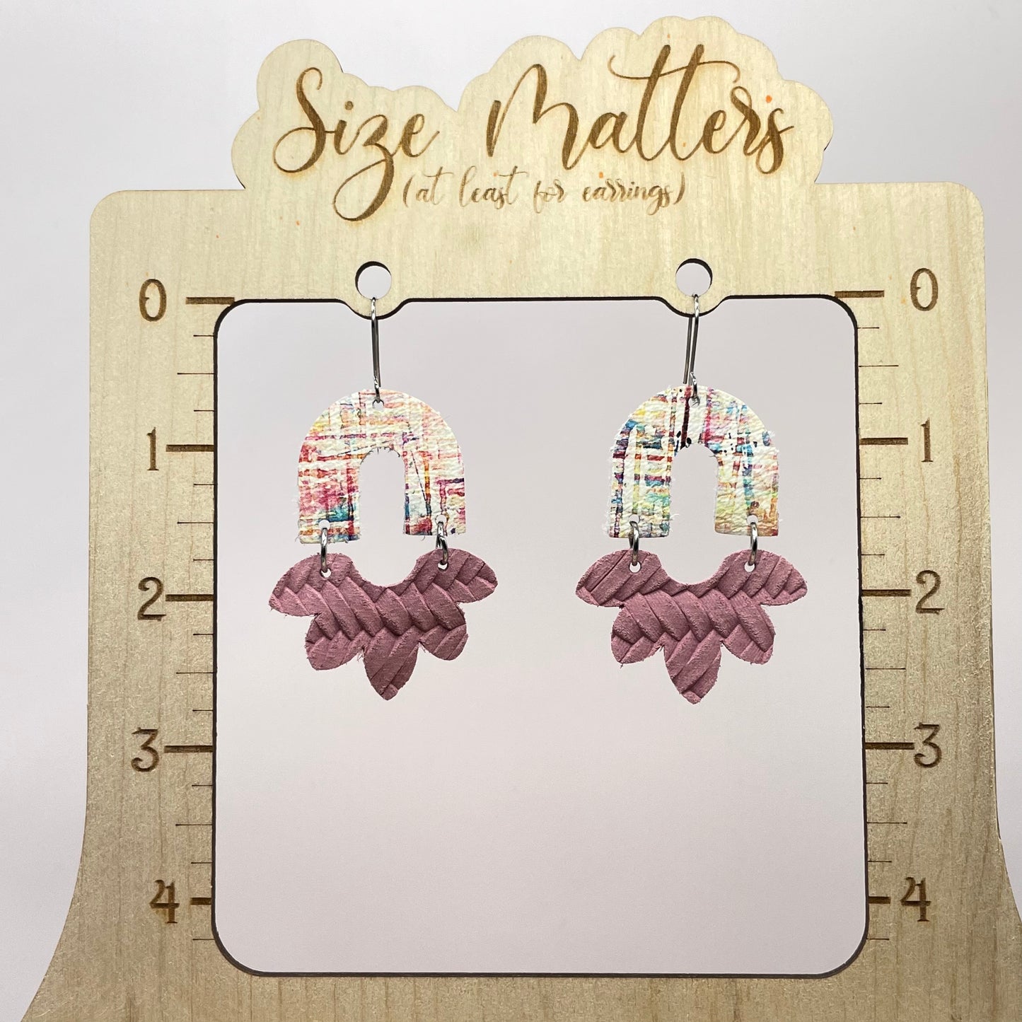 Blushing Rose Scallops Leather Drop Dangle Earrings