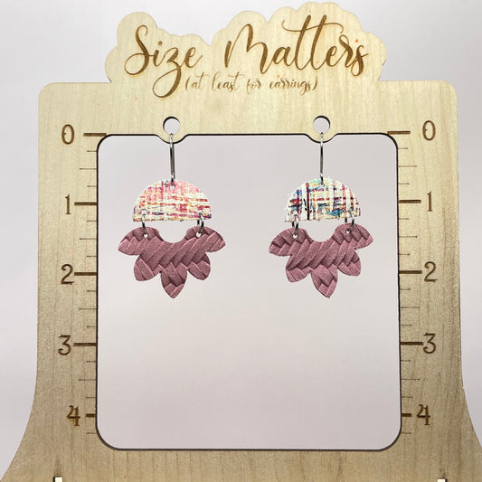 Blushing Rose Scallops Leather Drop Dangle Earrings