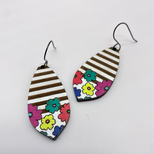 Bright Floral Stripes Drop Dangle Earrings