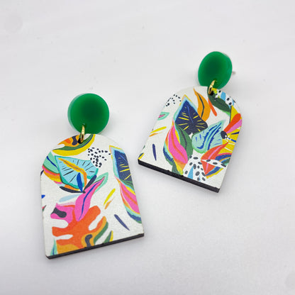 Bright Jungle Stud Dangle Earrings