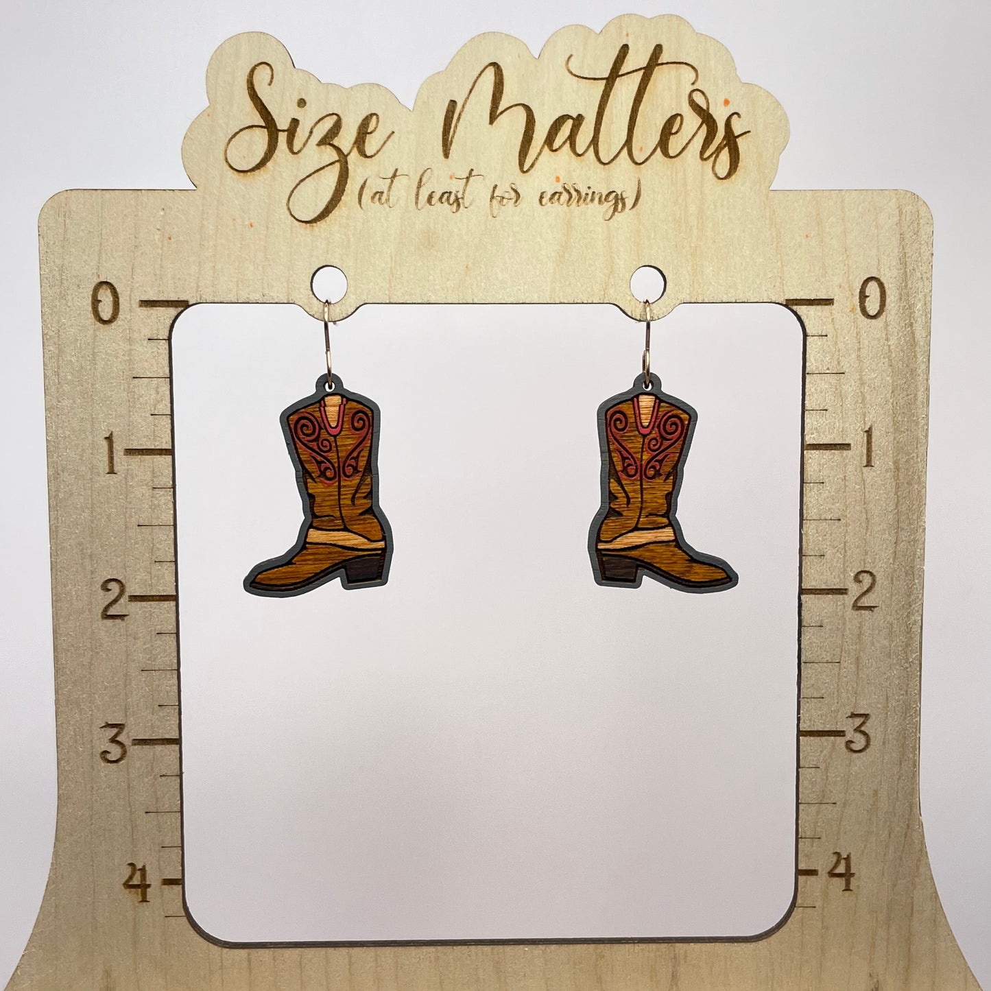 Brown Classic Cowboy Boot Drop Dangle Earrings