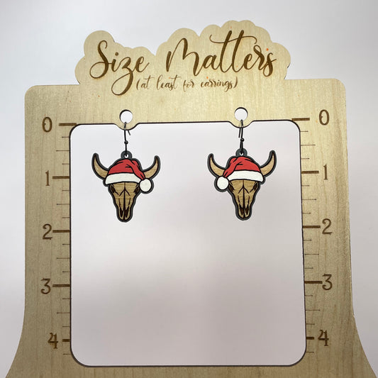 Cow Skull Santa Hat Drop Dangle Earrings