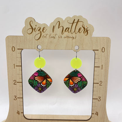 Butterfly Blooms w/ Neon Yellow Drop Dangle Earrings