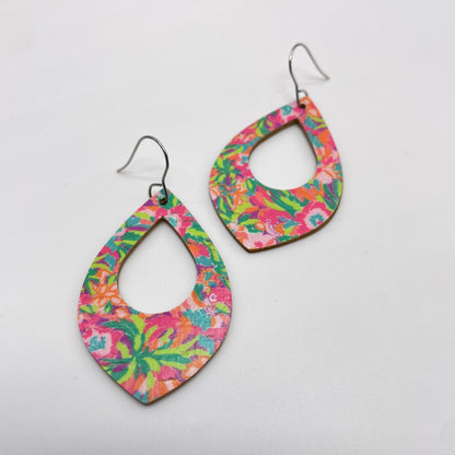 Caribbean Floral Leather Drop Dangle Earrings