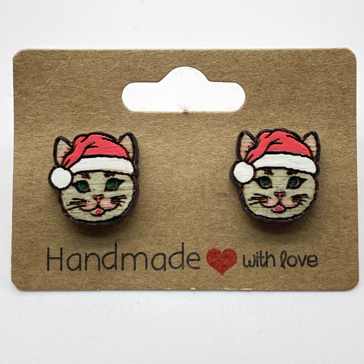 Cat with Santa Hat Stud Earrings