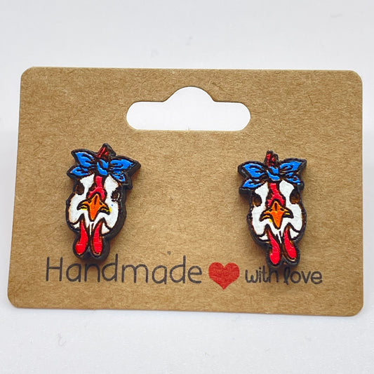 Chicken Head w/ Bow Stud Earrings