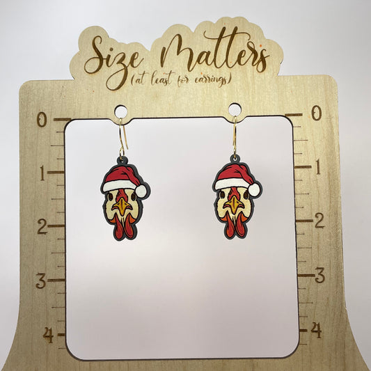 Chicken Santa Hat Drop Dangle Earrings