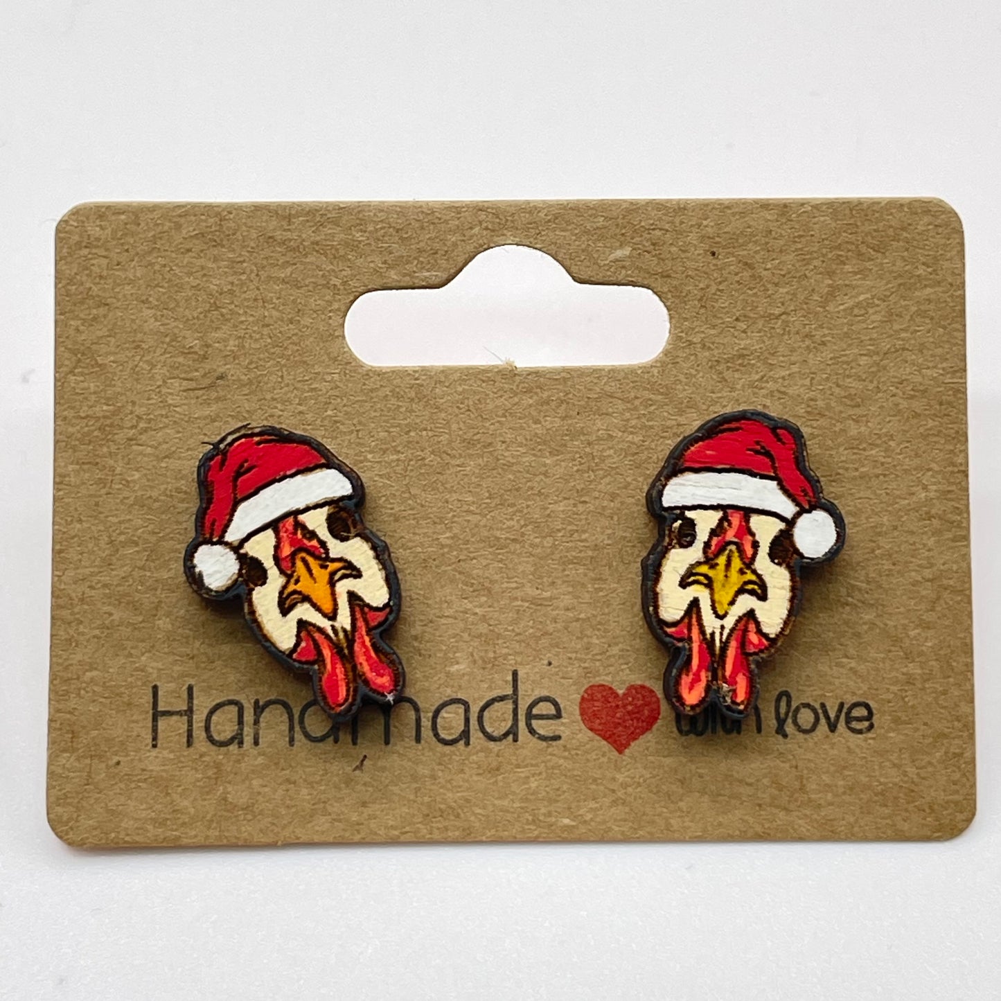 Chicken with Santa Hat Stud Earrings