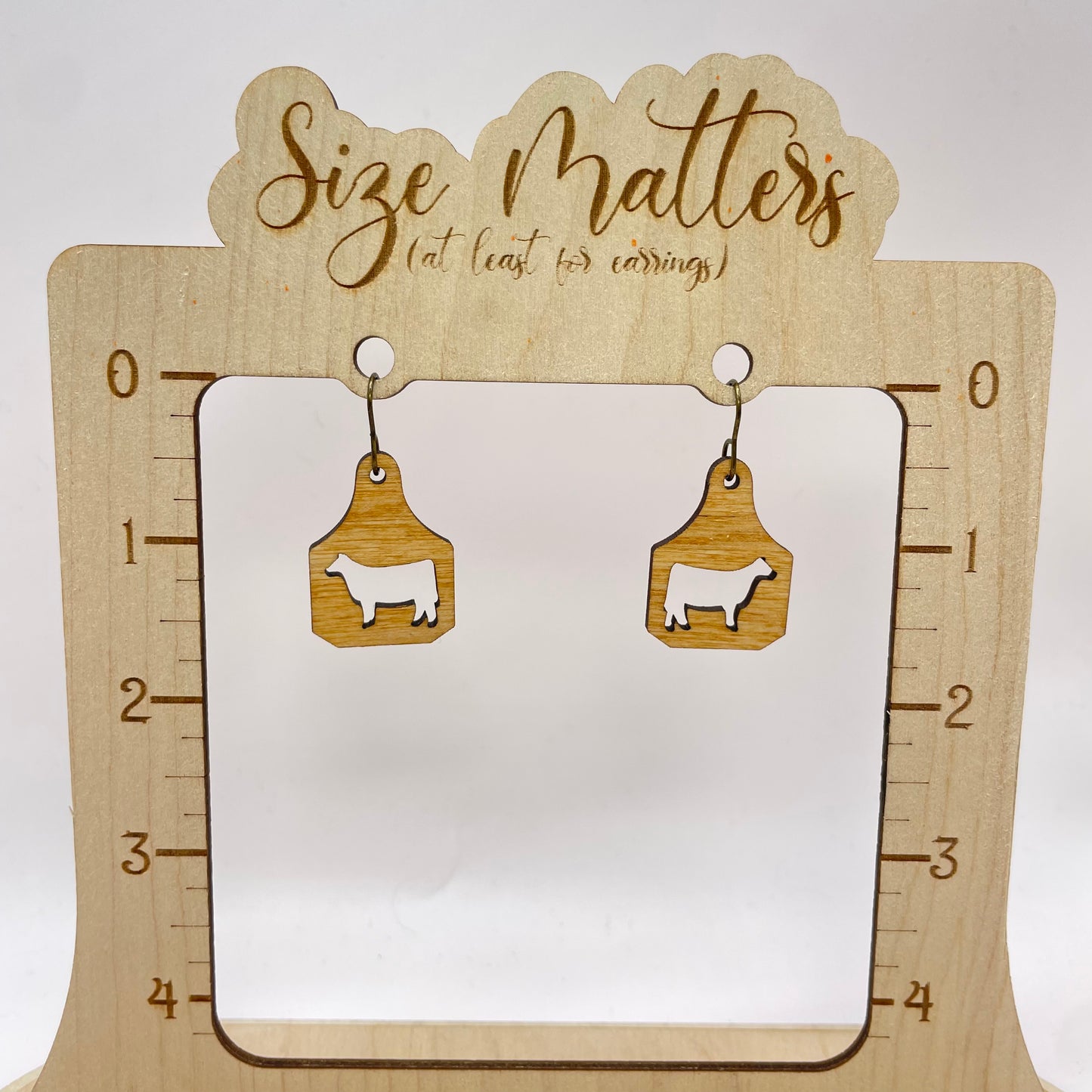 Cow (cutout) Cattle Tag Natural Drop Dangle Earrings