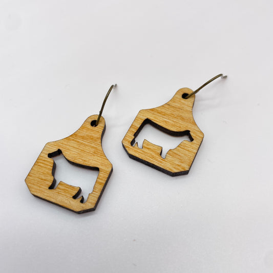 Cow (cutout) Cattle Tag Natural Drop Dangle Earrings