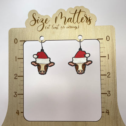 Cow Santa Hat Drop Dangle Earrings