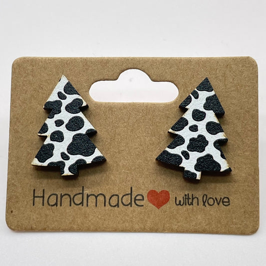 Cow Print Tree (Large) Stud Earrings