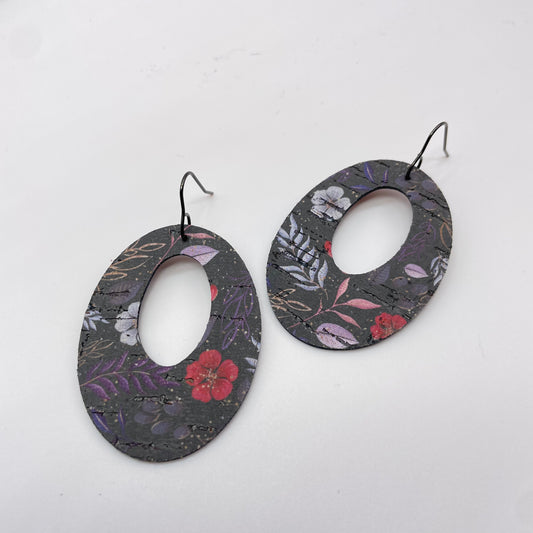 Dark Floral Leather Drop Dangle Earrings