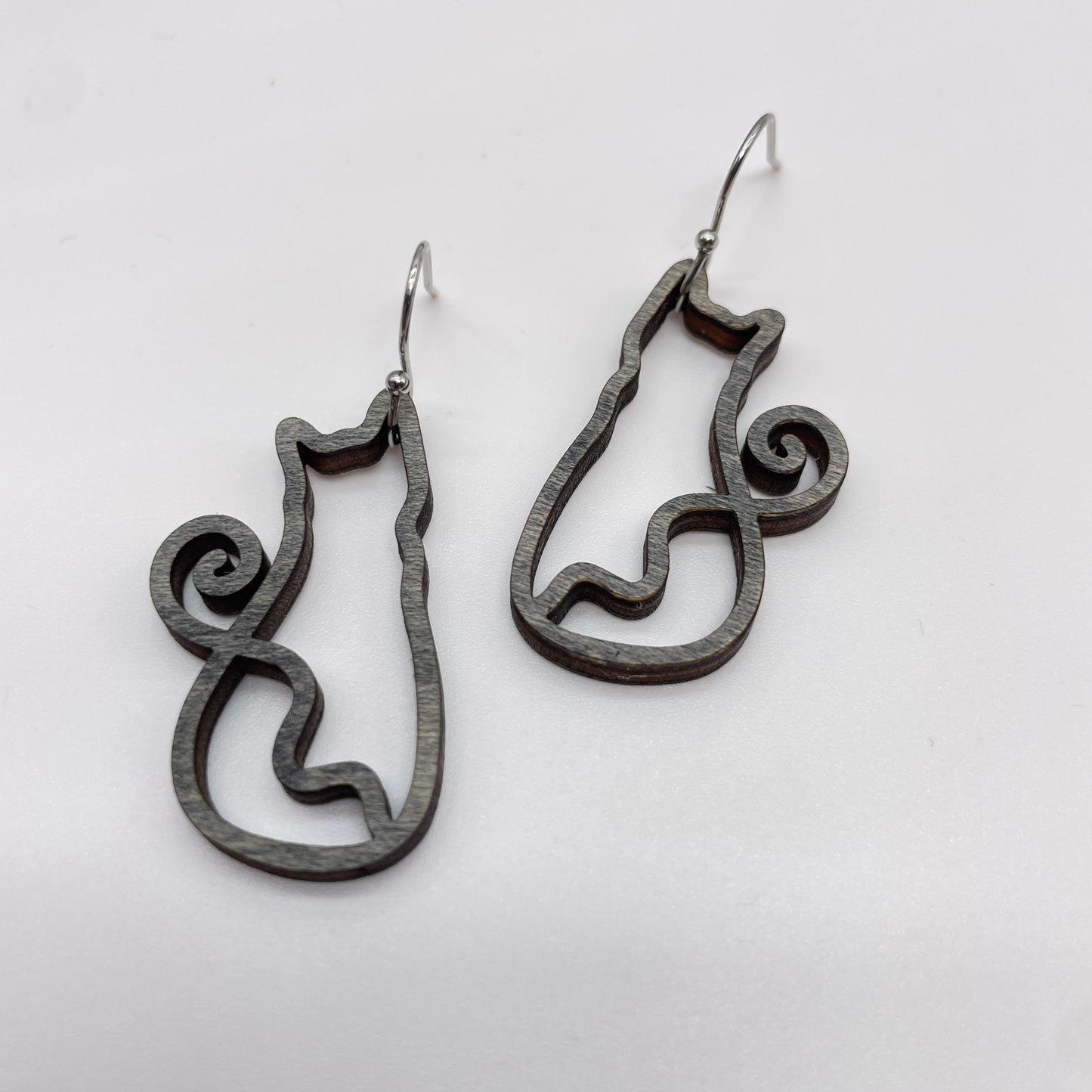 Dark Grey Cat Silhouette Drop Dangle Earrings