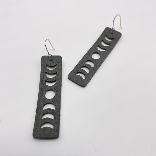 Dark Grey Moon Leather Drop Dangle Earrings