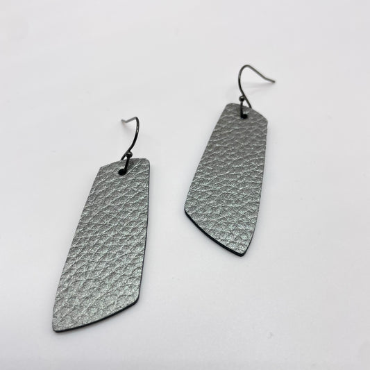 Dark Grey Pebble Road Leather Drop Dangle Earrings