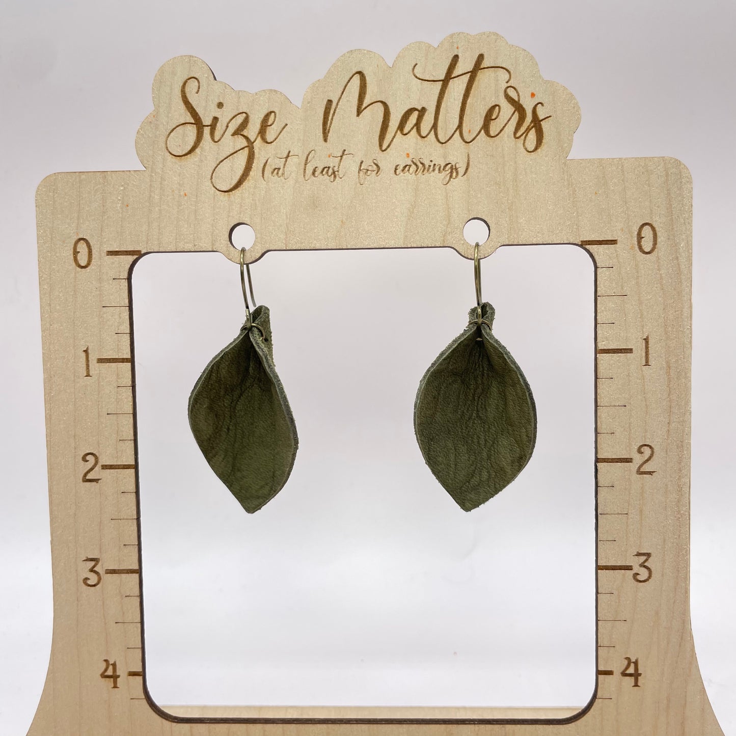 Dark Green Pinched Petal Leather Drop Dangle Earrings