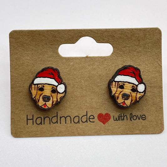 Dog with Santa Hat Stud Earrings