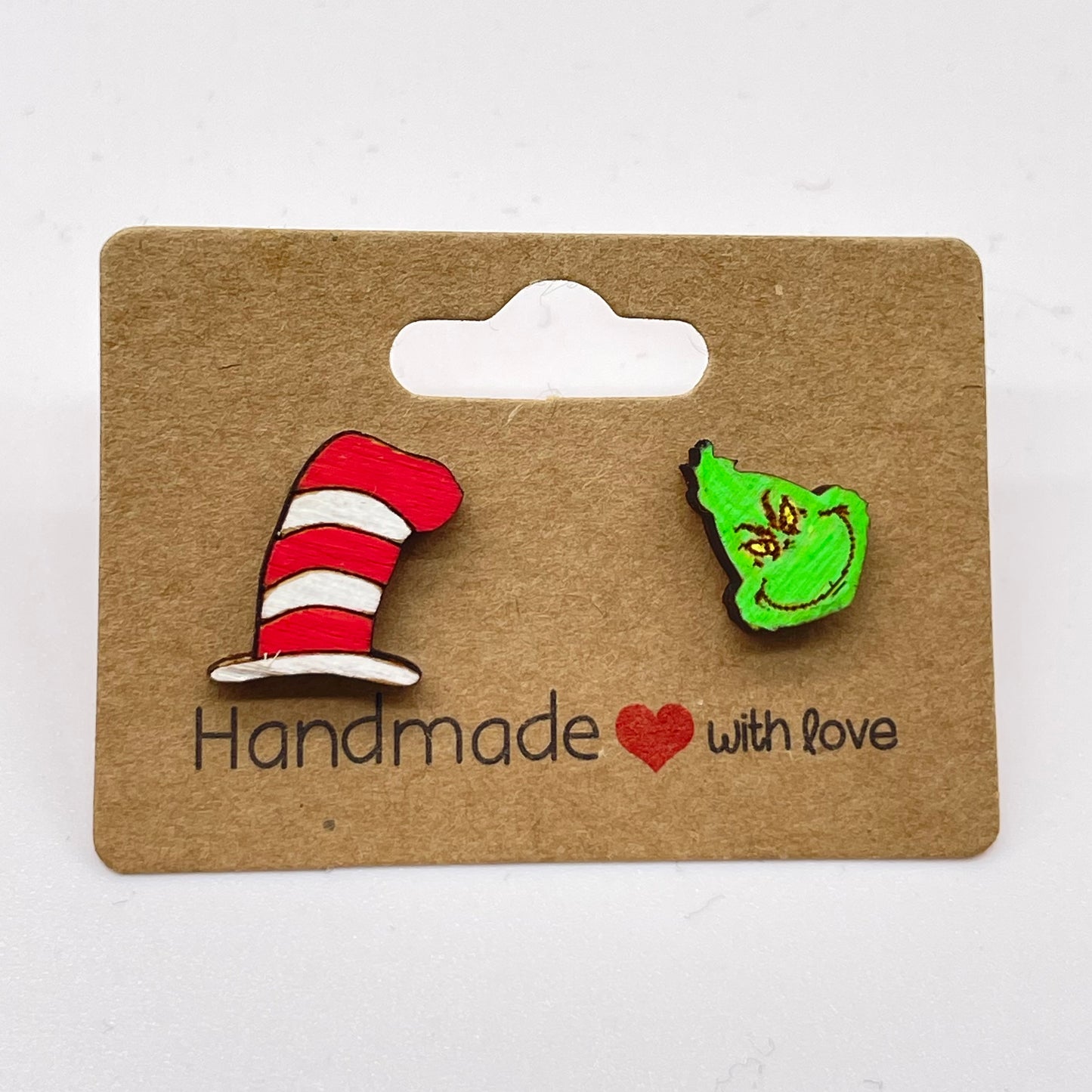 Dr. Suess Cat's Hat + Grinch Stud Earrings