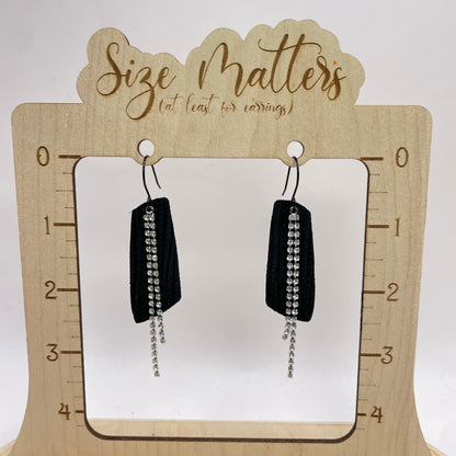 Fancy Black Leather Drop Dangle Earrings